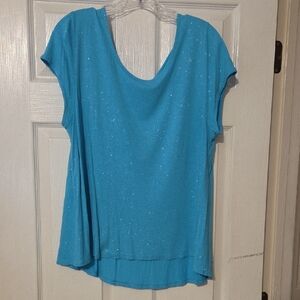 Jennifer Lopez Sparkling Teal Short Sleeve Top